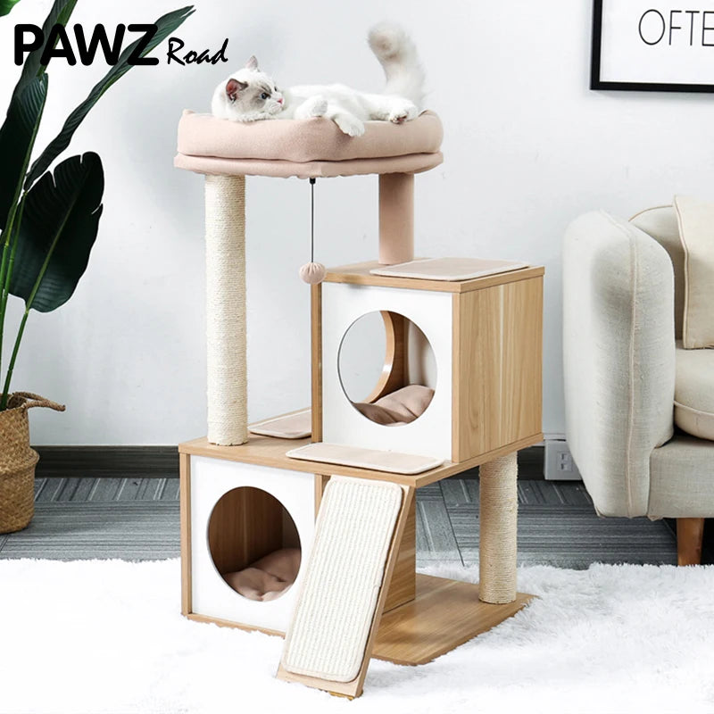 Cat Tree House – Double Condo Activity Center with Scratching Posts & Perch