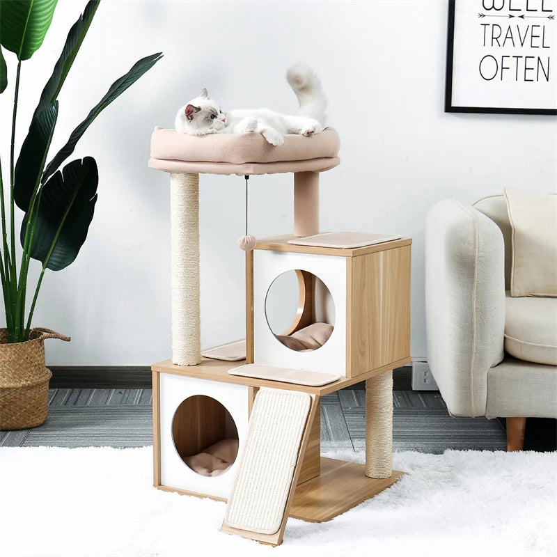 Cat Tree House – Double Condo Activity Center with Scratching Posts & Perch