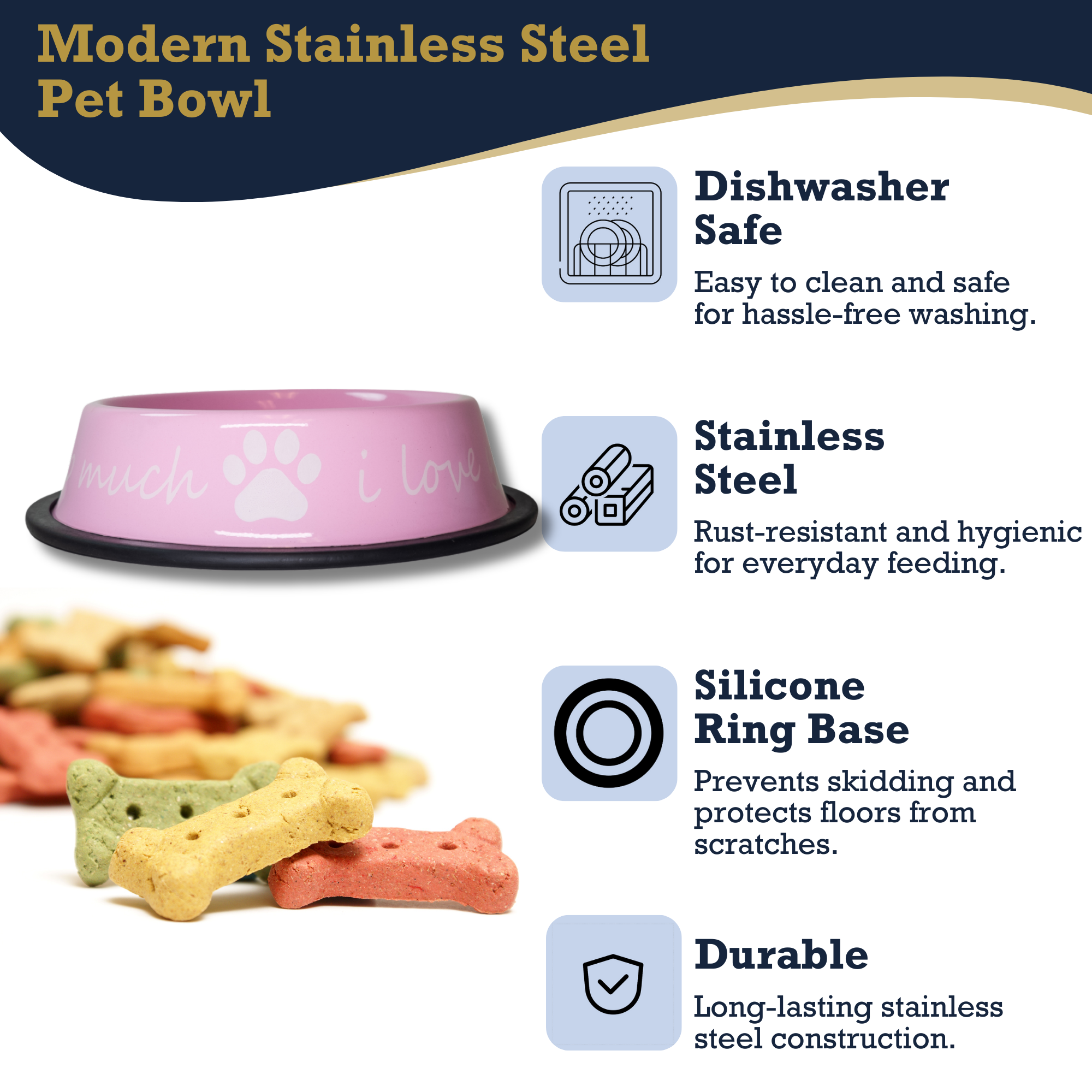 I LOVE YOU SO MUCH Modern Stainless Steel Dog Bowl – 24oz