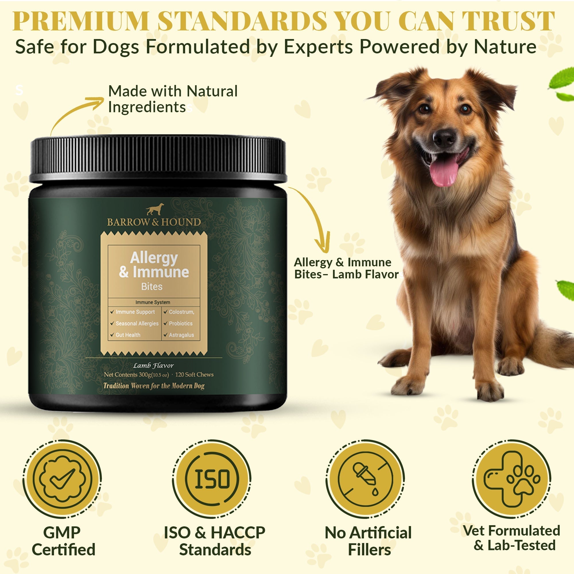 Allergy & Immune Bites for Dogs – Colostrum, Probiotics & Omega-3 – Seasonal Allergy & Itchy Skin Relief – Peanut Butter Flavor