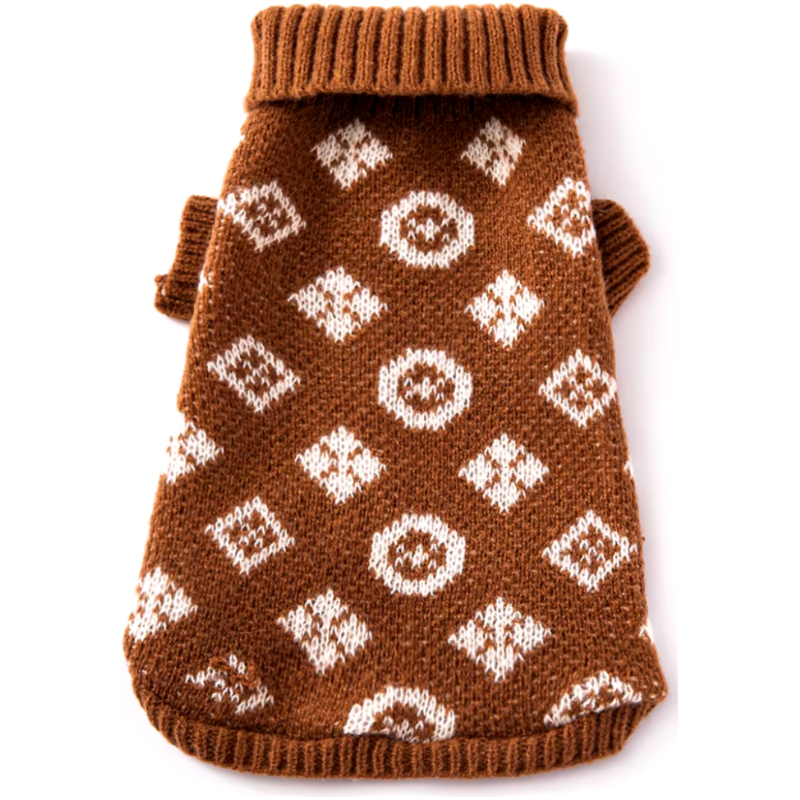 Patterned Turtleneck Dog Sweater - in Brown or Grey