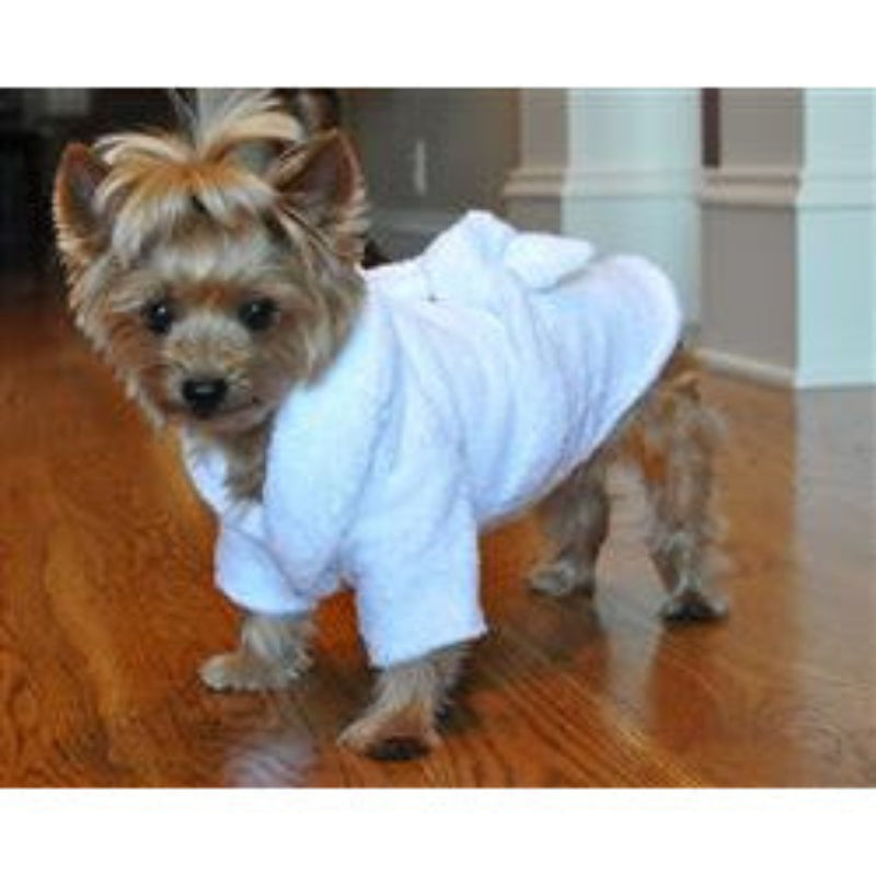 White Bathrobe with Gold Crown for Pets 100% Combed Cotton Terrycloth