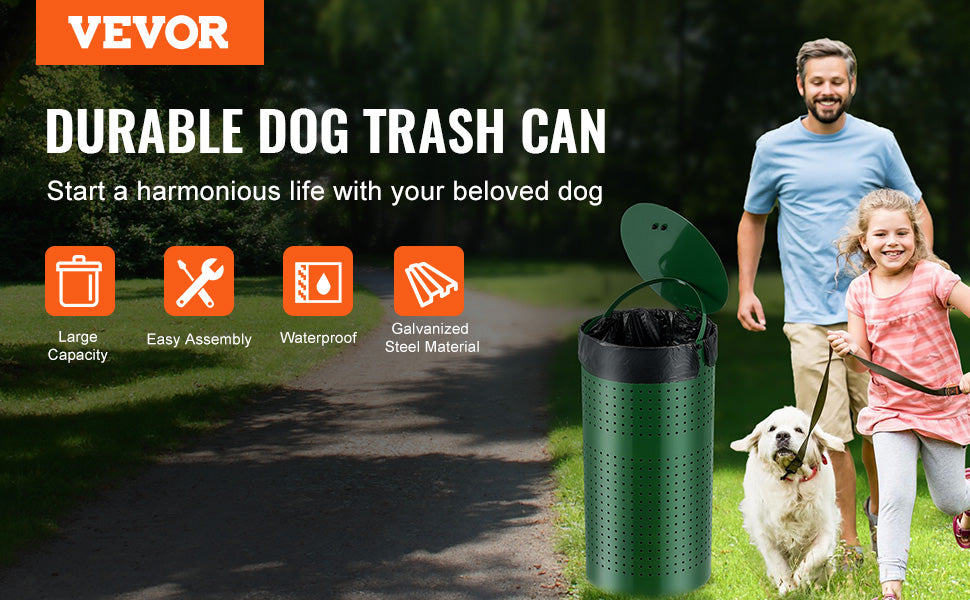 VEVOR 11.5-Gallon Outdoor Dog Poop Trash Can – Heavy-Duty Pet Waste Bin with Lid for Yard, Park, or Dog Waste Station