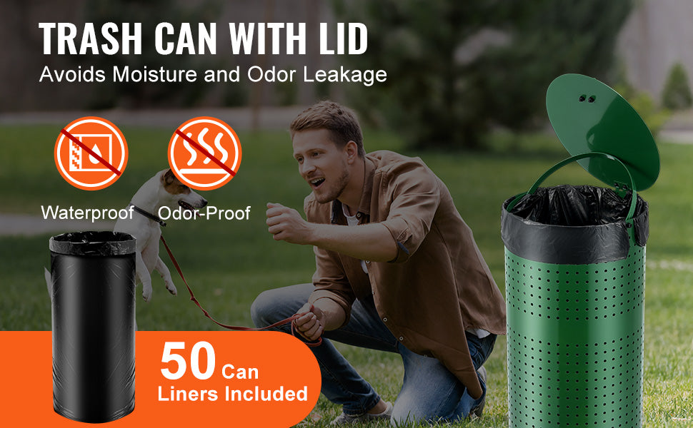 VEVOR 11.5-Gallon Outdoor Dog Poop Trash Can – Heavy-Duty Pet Waste Bin with Lid for Yard, Park, or Dog Waste Station