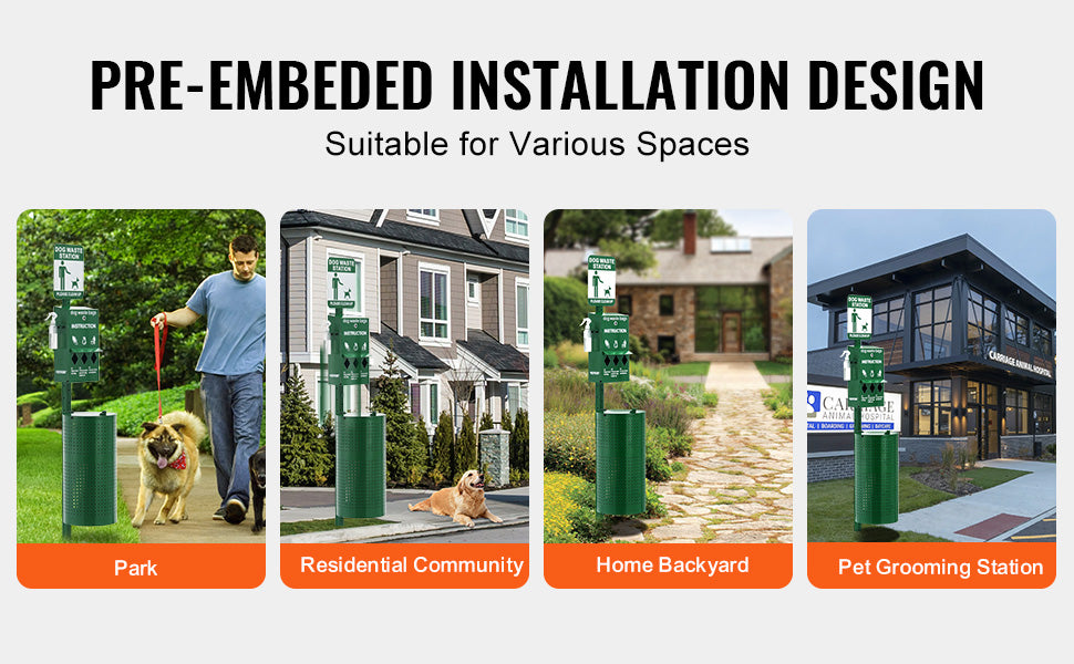 VEVOR Commercial Dog Waste Station with Hand Wash Bottle – Outdoor Pet Waste Disposal System with Bag Dispenser & Trash Can