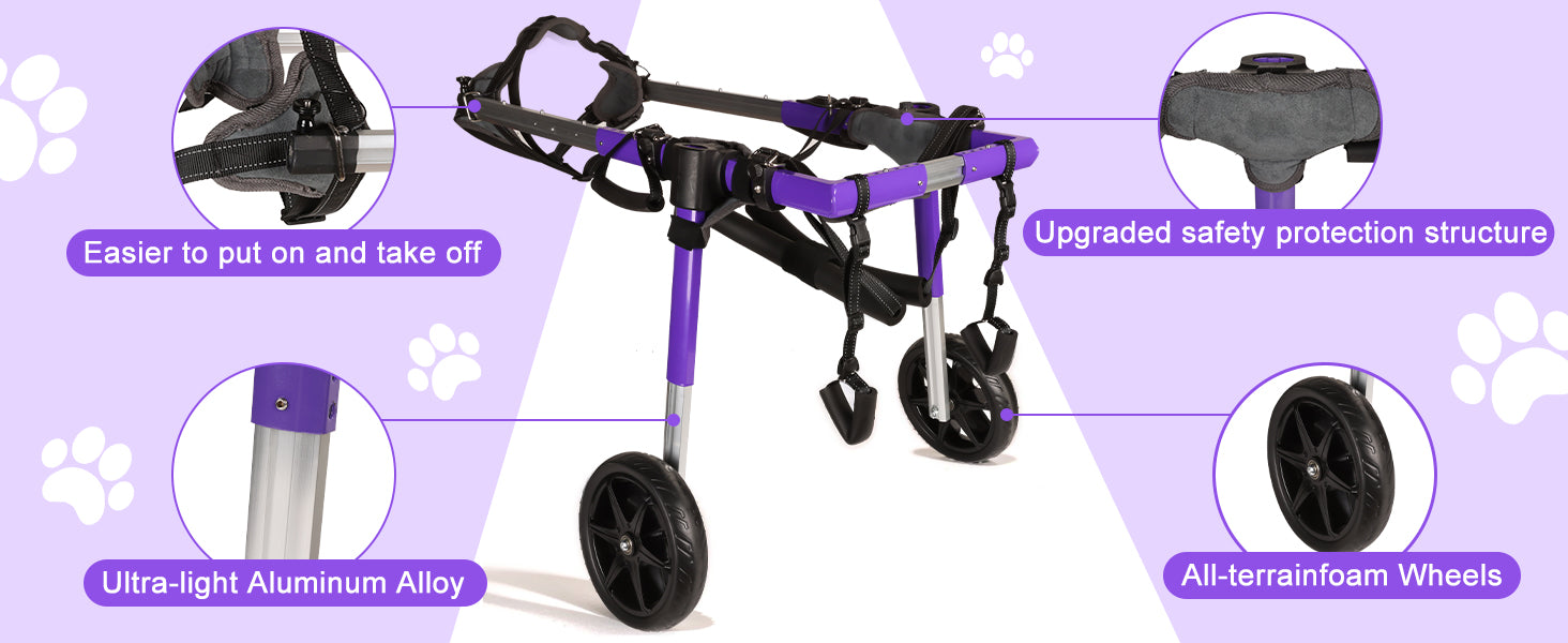 Dog Wheelchair for Back Legs – Lightweight Aluminum Frame with All-Terrain Wheels | Mobility Support for Large Dogs