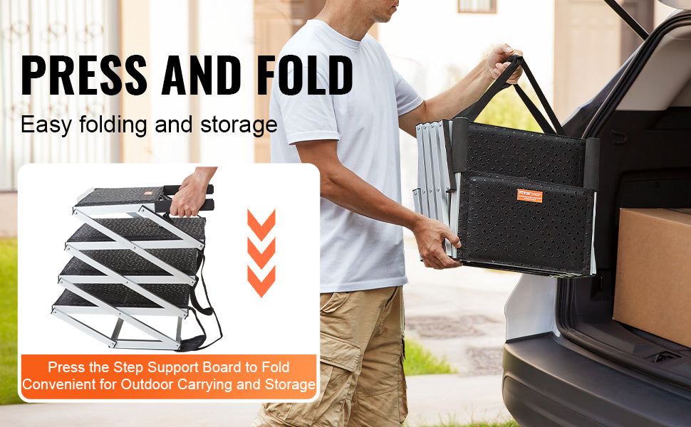 VEVOR 4-Step Dog Car Stairs – Wide Folding Aluminum Pet Steps for SUV, Truck, and Car | Portable, Lightweight & Supports Up to 150 lbs