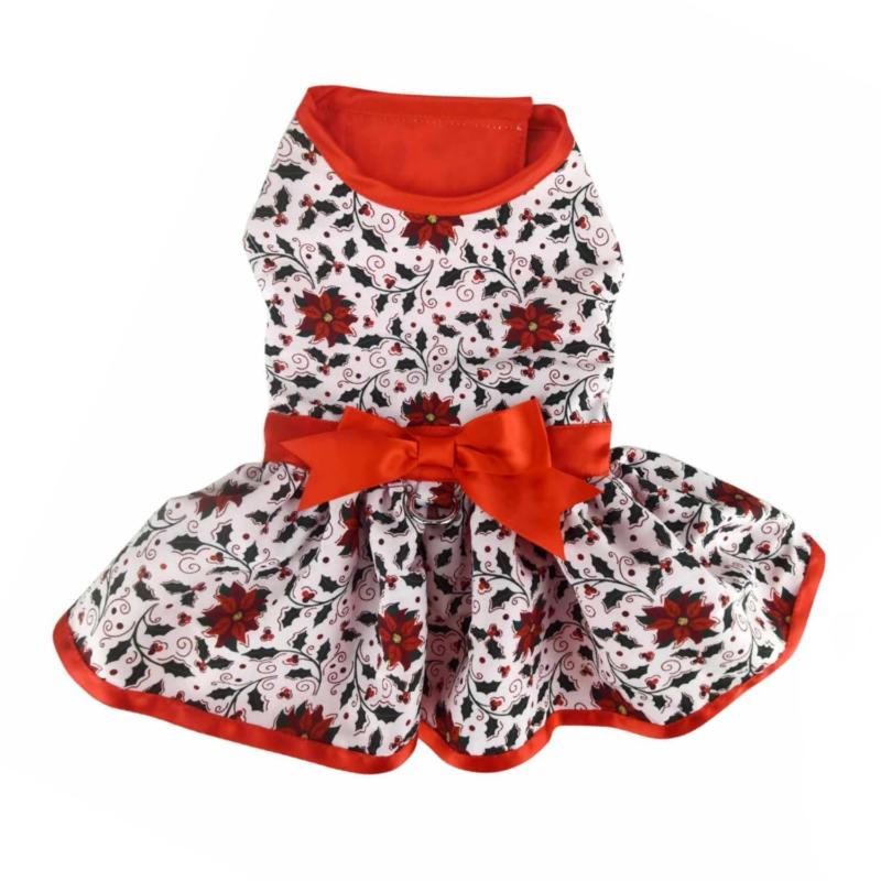 Holiday Holly Dog Harness Dress with Matching Leash