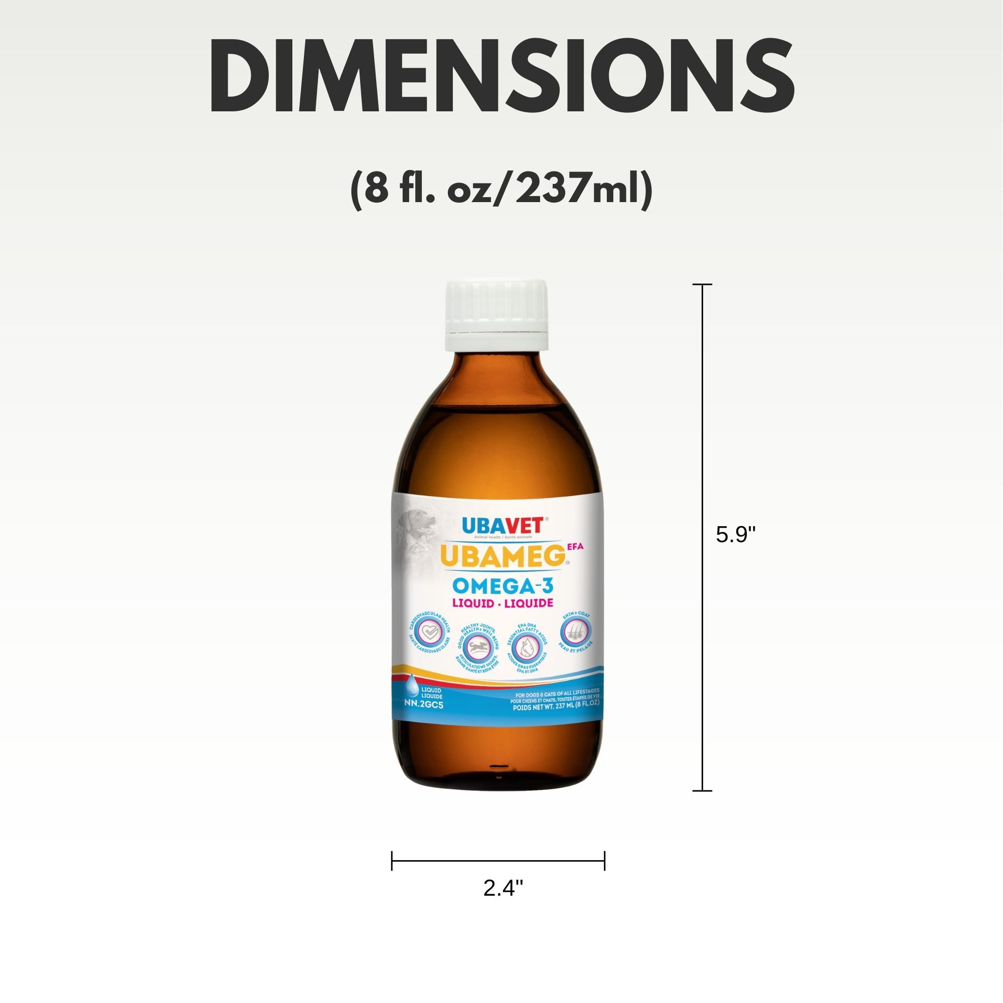 UBAVET Ubameg Omega-3 Fatty Acid Liquid for Dogs & Cats –  (8 fl oz / 237ml)
