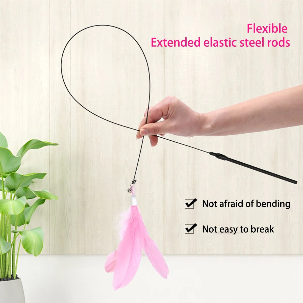 Cat Teaser Stick with Suction Cup – Long-Lasting Feather Wand Toy