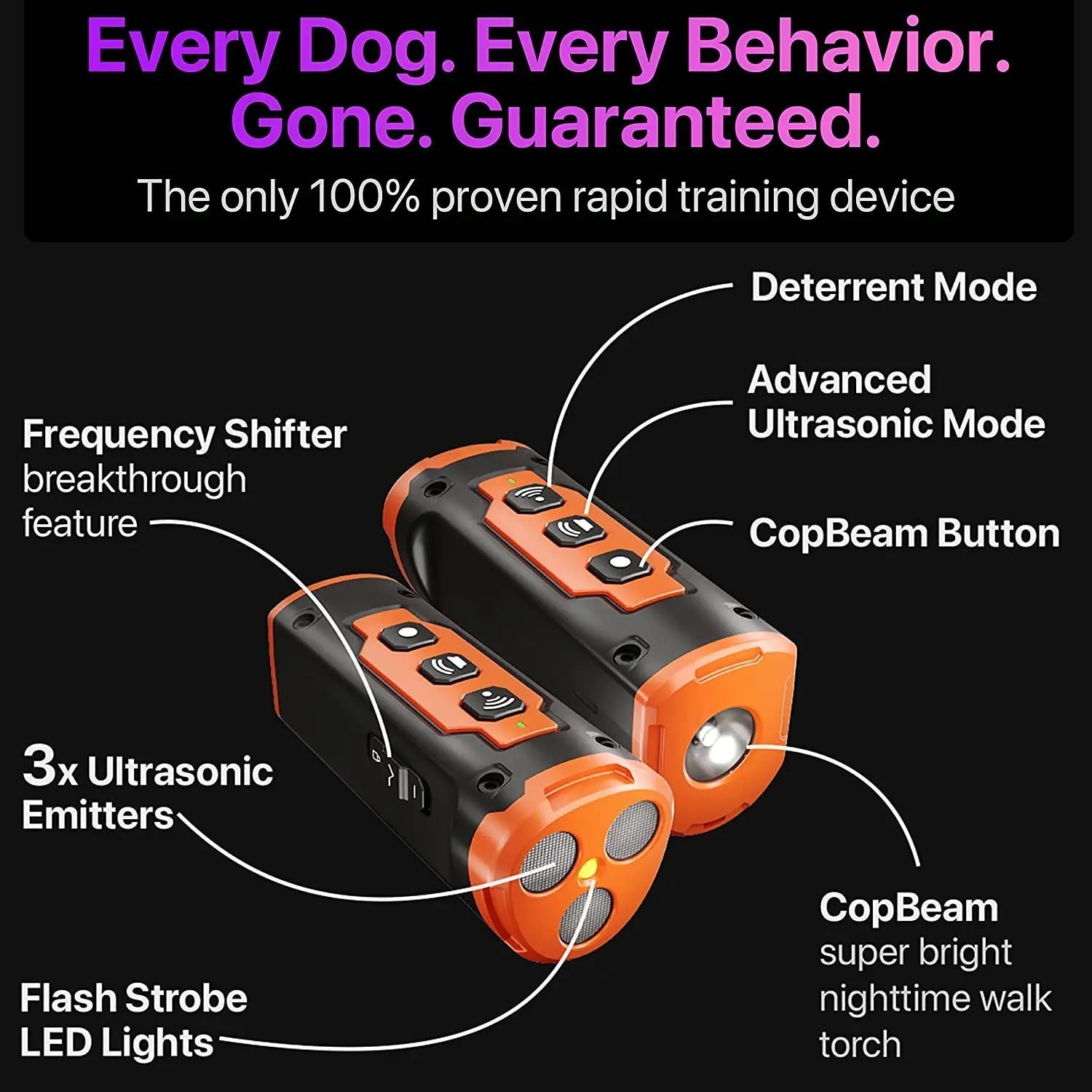 Ultrasonic Bark Deterrent – Rechargeable Dog Repeller Device with LED Flashlight