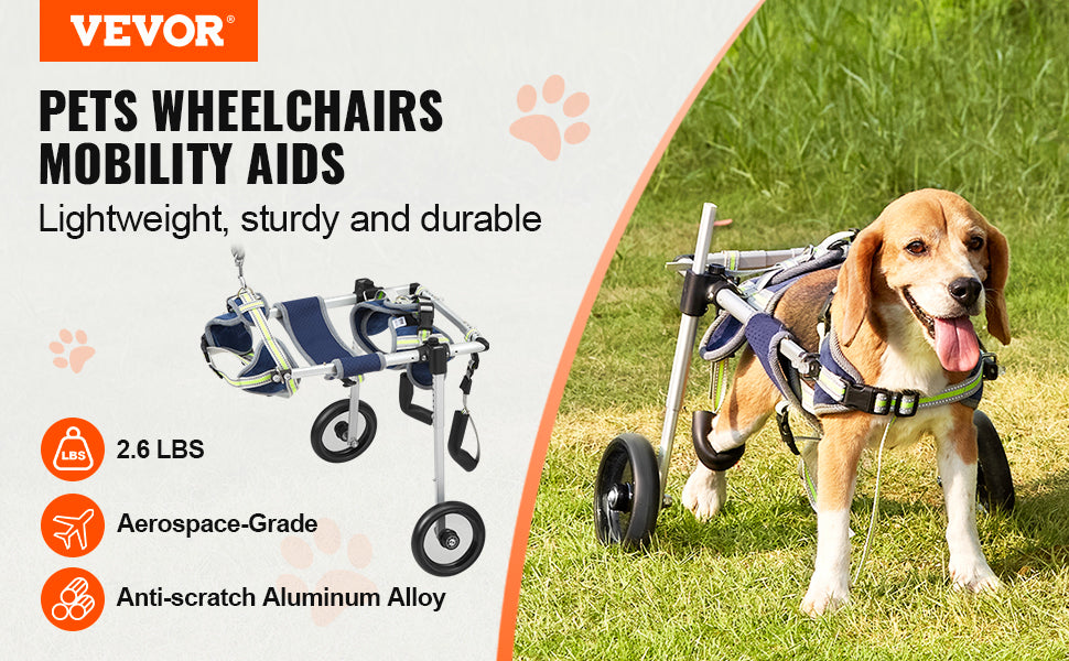 VEVOR 2-Wheel Dog Wheelchair for Back Legs – Adjustable Pet Mobility Cart for Injured, Disabled, or Paralyzed Dogs