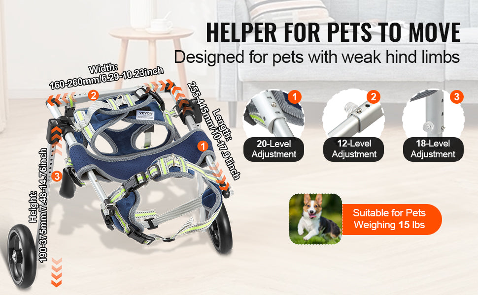 VEVOR 2-Wheel Dog Wheelchair for Back Legs – Adjustable Pet Mobility Cart for Injured, Disabled, or Paralyzed Dogs