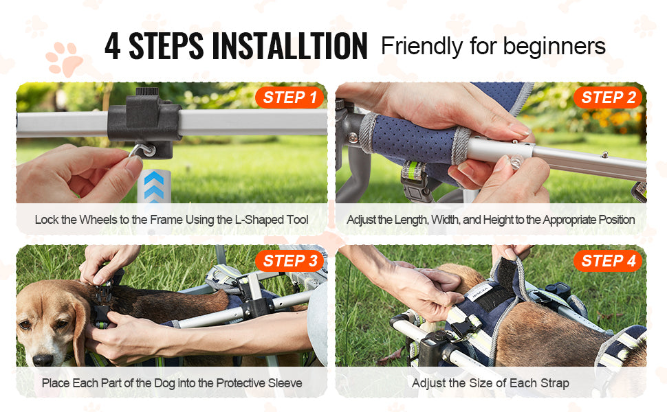 VEVOR 2-Wheel Dog Wheelchair for Back Legs – Adjustable Pet Mobility Cart for Injured, Disabled, or Paralyzed Dogs