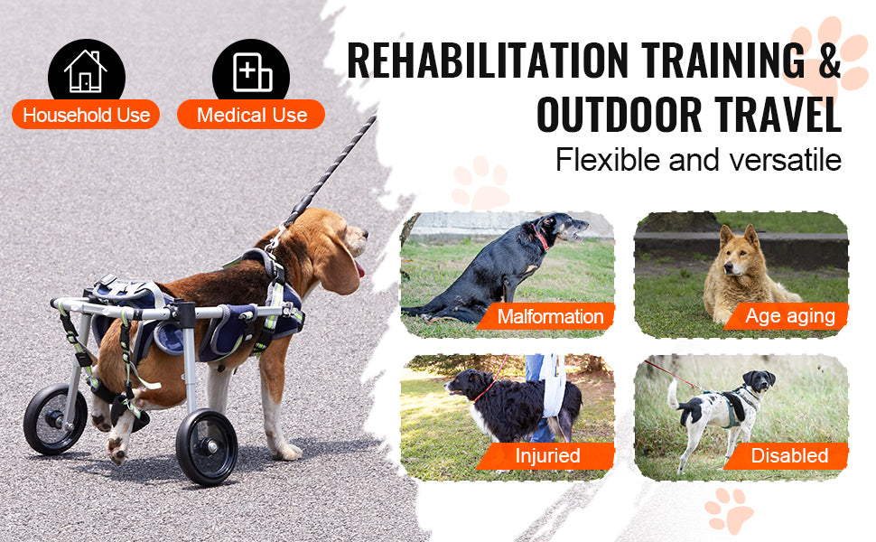VEVOR 2-Wheel Dog Wheelchair for Back Legs – Adjustable Pet Mobility Cart for Injured, Disabled, or Paralyzed Dogs