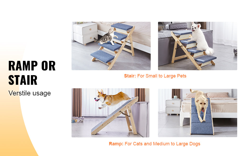 SucceBuy Wooden Pet Steps & Ramp Combo – 2-in-1 Foldable Design for Small to Large Pets
